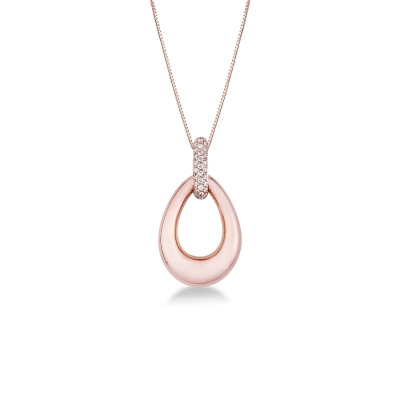 Collier en Or Rose 18k avec Pendentif Goutte et Diamants