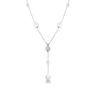 Collier en Or Blanc 18k avec Pendentif Goutte et Diamants