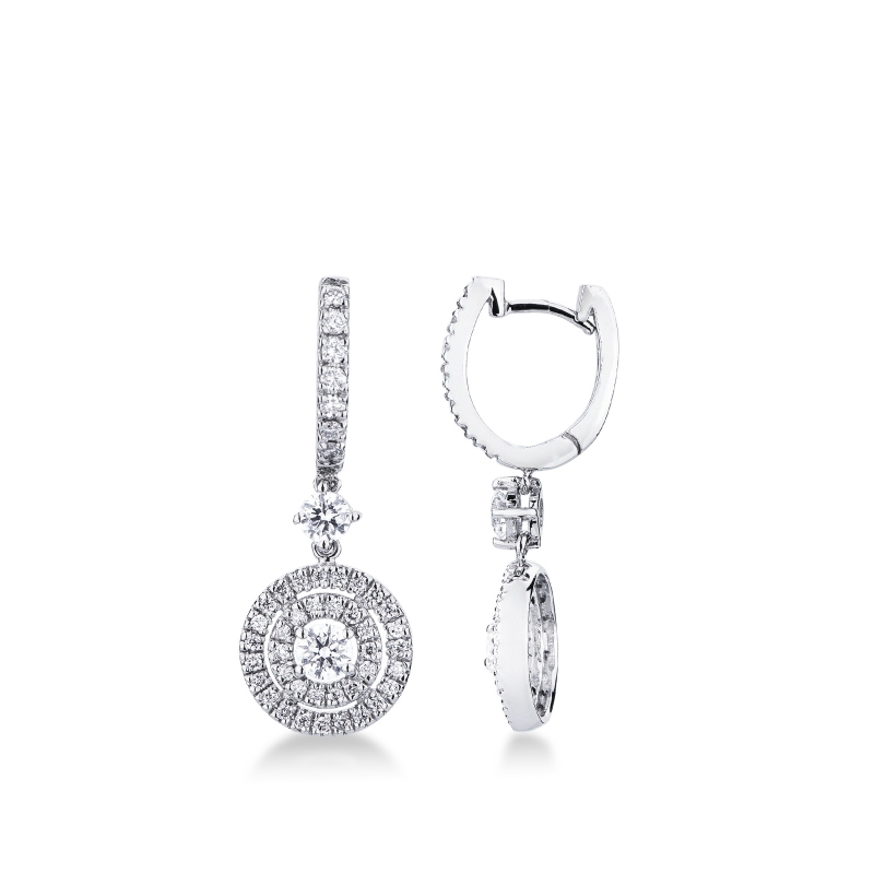 Boucles d’oreilles en or blanc 18k avec double contour de diamants