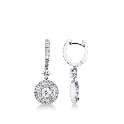 Boucles d’oreilles en or blanc 18k avec double contour de diamants