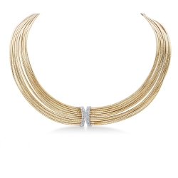 Collier ras du cou multi-rangs en or jaune et blanc 18k avec diamants