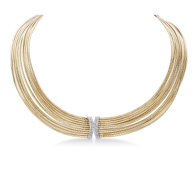 Collier ras du cou multi-rangs en or jaune et blanc 18k avec diamants 