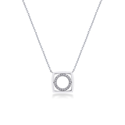 Collier Rolo en Or Blanc 18k avec Pendentif Carré et Diamants