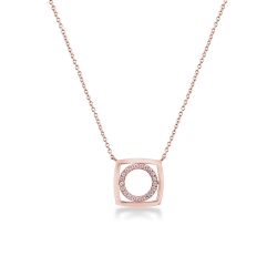 Collier Rolo en Or Rose 18k avec Pendentif Carré et Diamants
