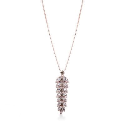 Collier en Or Rose 18k avec Pendentif Plume et Diamants