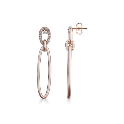 Boucles d’oreilles en or rose 18k avec pendentifs ovales et diamants
