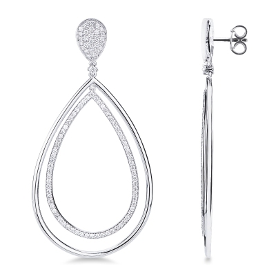 Boucles d’oreilles élégantes femme avec diamants en forme de goutte