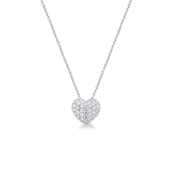 Collier en or blanc 18k avec pendentif cœur pavé en diamants