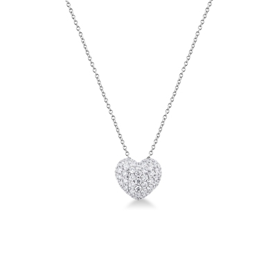 Collier en or blanc 18k avec pendentif cœur pavé en diamants 