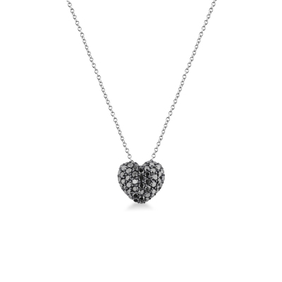 Collier en or blanc 18k pendentif cœur diamants noirs