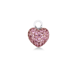 Charm cœur bombé en or blanc 18 cts avec saphirs roses