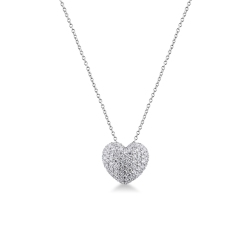 Collier en or blanc 18k avec cœur bombé en diamants 