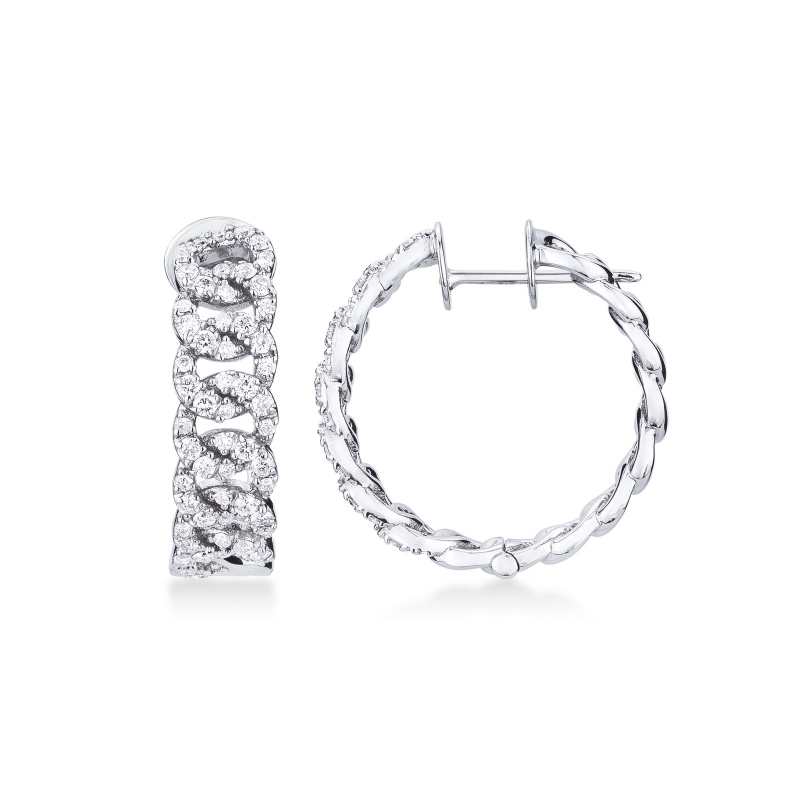 Boucles d’oreilles créoles groumette en or blanc 18k avec diamants