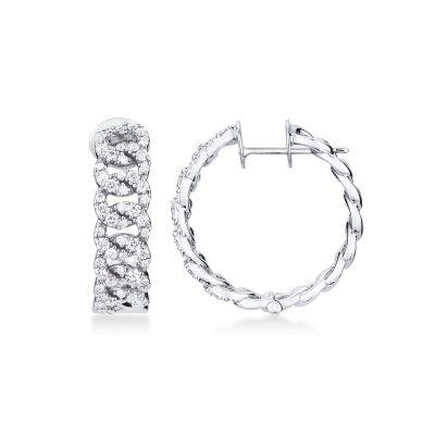 Boucles d’oreilles créoles groumette en or blanc 18k avec diamants