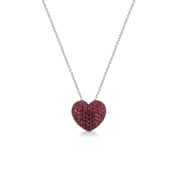 Collier or blanc 18K cœur pavé de rubis