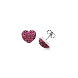 Boucles d'oreilles or blanc 18 carats avec cœur de rubis.