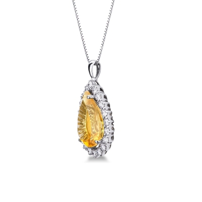 Collier raffiné avec citrine en coupe goutte et diamants