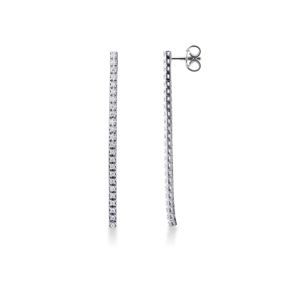 Boucles d'oreilles pendantes en or blanc 18k avec diamants modèle rivière 
