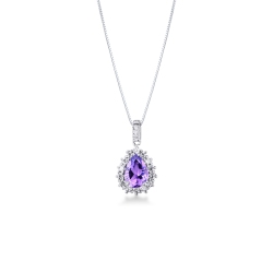 Collier en or blanc 18k avec pendentif en améthyste