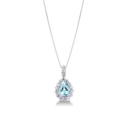 Collier pendentif en or blanc avec pendentif d'aigue-marine et diamants