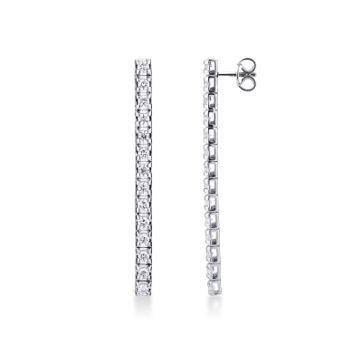 Boucles d'oreilles pendantes or blanc 750 avec rivière de diamants 