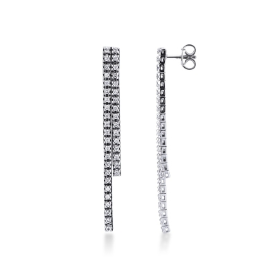 Boucles d'oreille avec 2 rangées de diamants or blanc 18k
