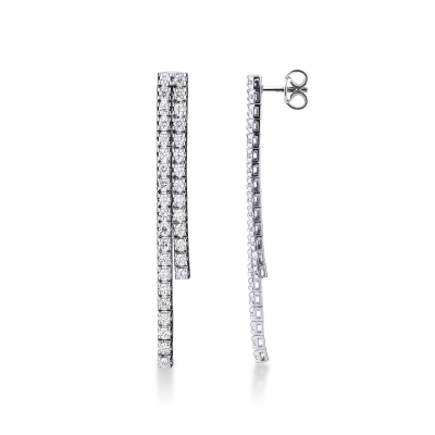 Boucles d'oreille tennis 2 rangées de diamants or blanc 18k