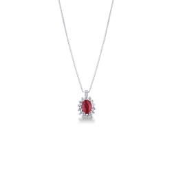 Collier halo en or blanc 18k rubis