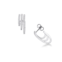 Boucles d’oreilles en or blanc 18k avec trois rangées de diamants en cascade