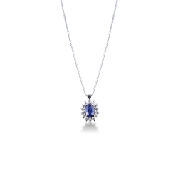 Collier or blanc 18k pendentif saphir rose