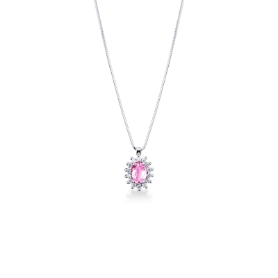 Collier en or blanc 18k avec pendentif orné d’un saphir rose