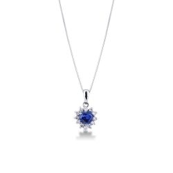 Collier cœur en or blanc avec saphir et diamants