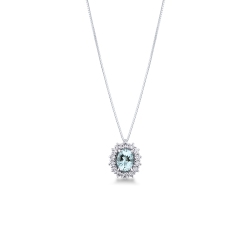 Collier en or blanc 18k avec aquamarine ovale et diamants