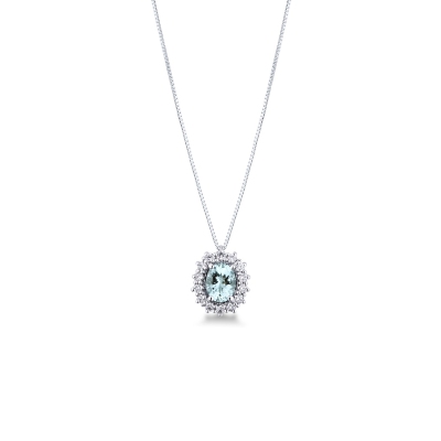Collier en or blanc 18k avec aquamarine ovale et diamants