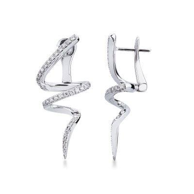 Boucles d'oreilles en spirale en or blanc 18k avec diamant