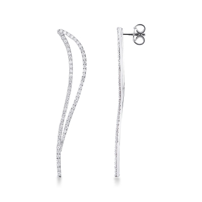 Boucles d’oreilles or blanc 18k design ondulé avec diamants