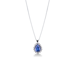Collier Goutte Bleue Or Blanc 750 saphir et diamants