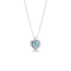 Collier aigue-marine et diamants pendentif à coeur or blanc 18k
