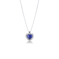 Pendentif Halo Coeur Saphir &  Diamant