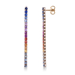 Boucles d'oreilles tennis en or rose 18k avec saphirs multicolores