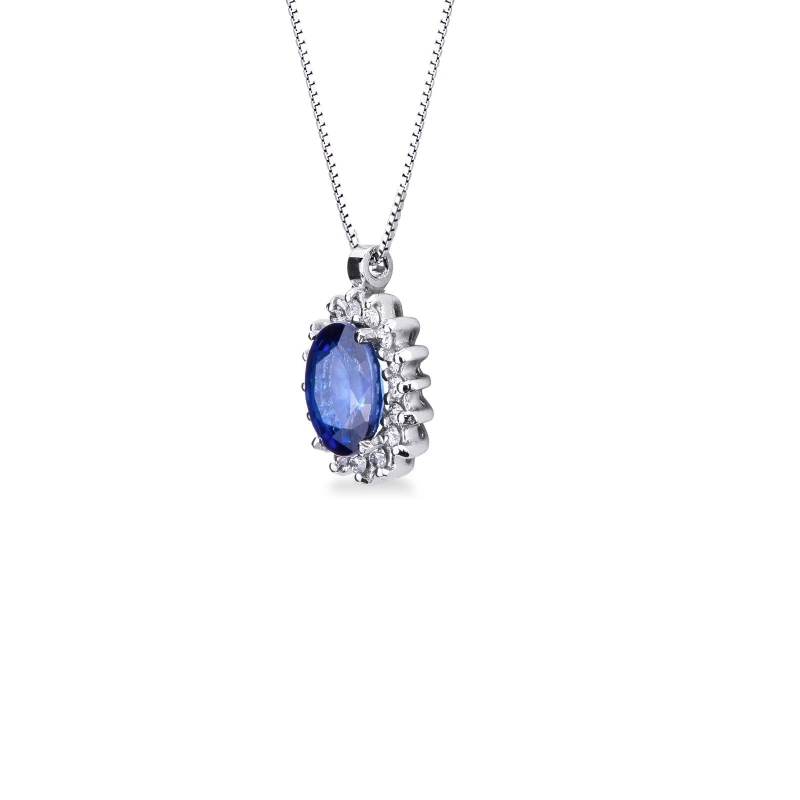 Collier en or blanc 18 carats avec saphir bleu et diamants Collier en or blanc 18 carats avec saphir bleu et diamants