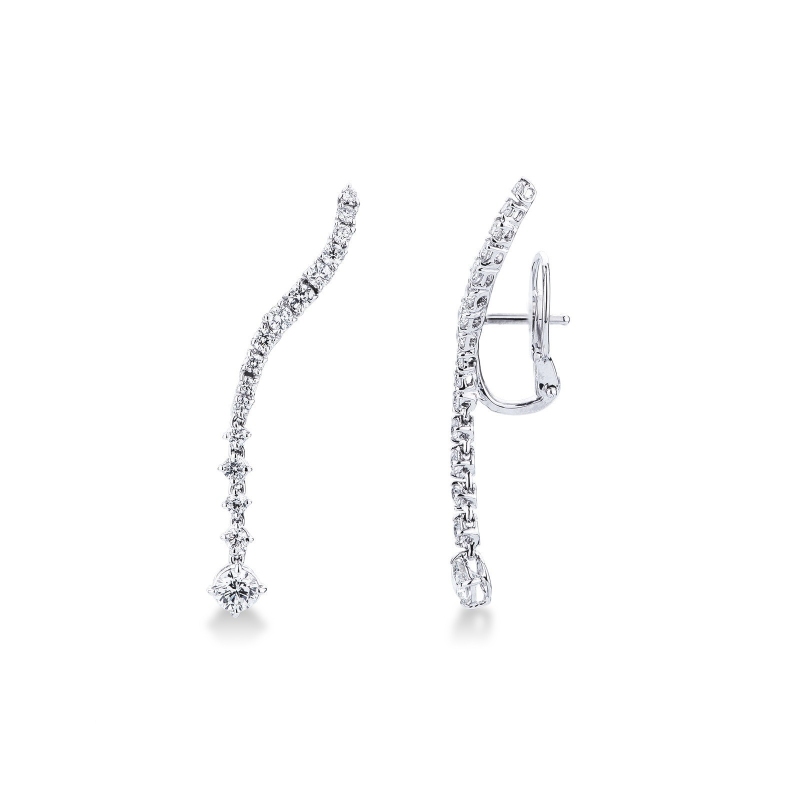 Boucles d’oreilles pendantes souples en or blanc 18k avec diamants
