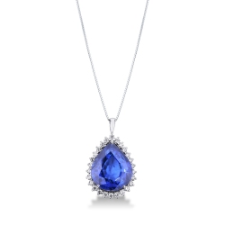 Collier en or blanc 18k avec saphir bleu et 26 diamants brillants