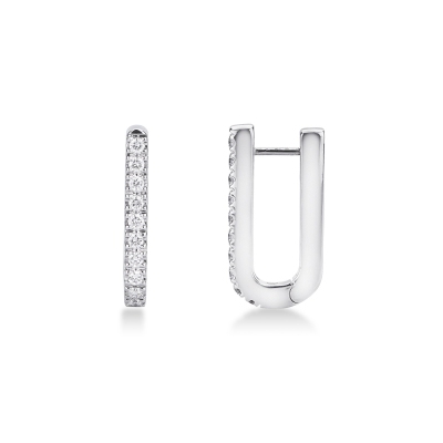 Boucles d’Oreilles Ovales Or Blanc 18k avec Diamants