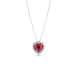 Collier en or blanc 18K avec pendentif cœur serti d’un rubis