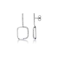 Boucles d’oreilles pendantes en or blanc 18k carré et diamants
