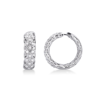Creoles en or blanc 18k maille avec diamants