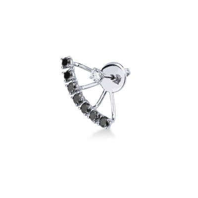 Mono boucle d'oreille en or blanc 18k diamants noirs et blanc
