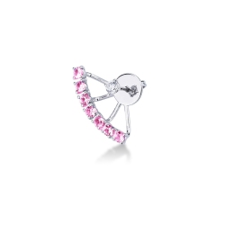 Mono boucle d'oreille en or blanc 18 ct avec diamant et saphirs roses