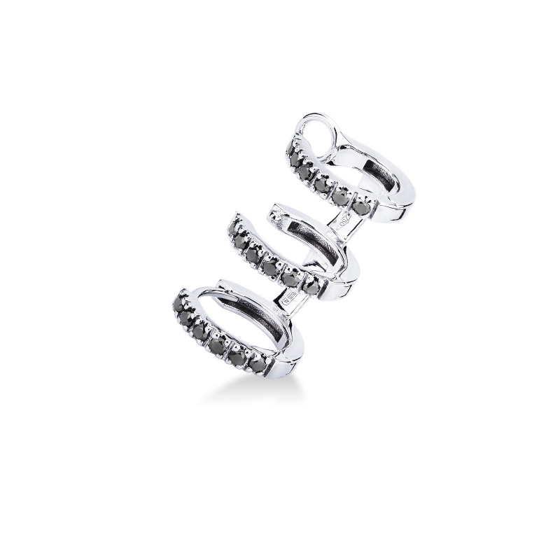 Mono boucle or blanc 18K 3 cercles diamants noirs Mono boucle or blanc 18K 3 cercles diamants noirs